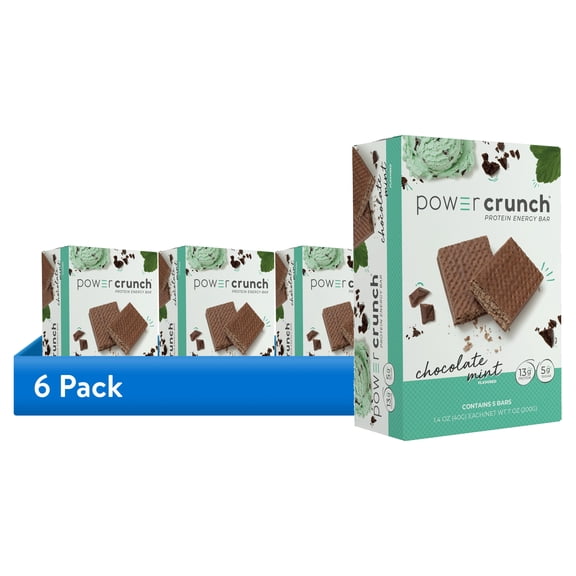 (6 pack) Power Crunch Original Protein Energy Bars, Chocolate Mint, 1.4 oz, 5 Count