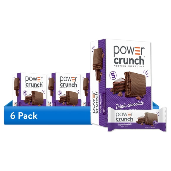 (6 pack) Power Crunch Protein Energy Bars, Triple Chocolate 1.4 oz, 5 Count Carton