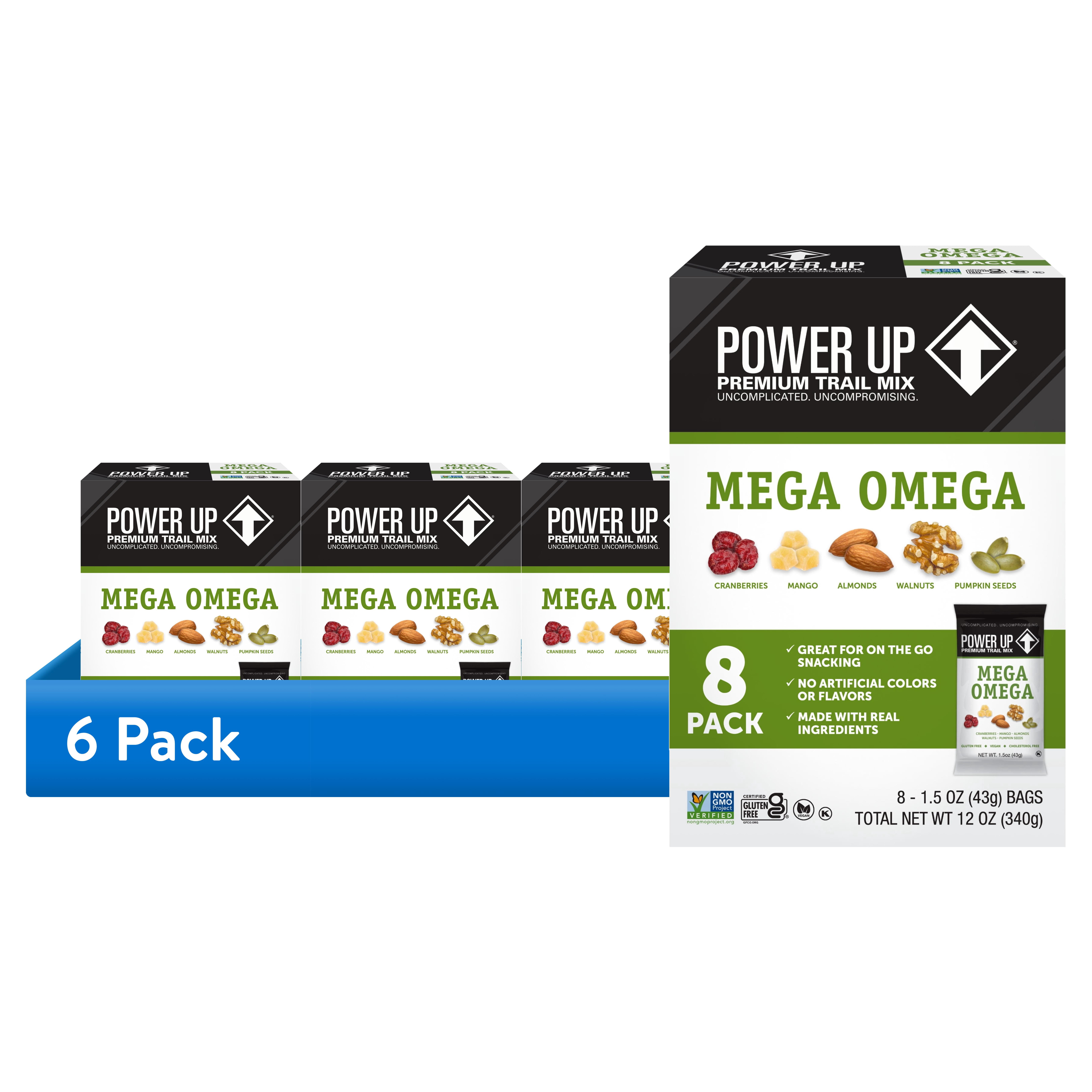 (6 pack) Power Up Premium Trail Mix Mega Omega Multipack 8/12oz