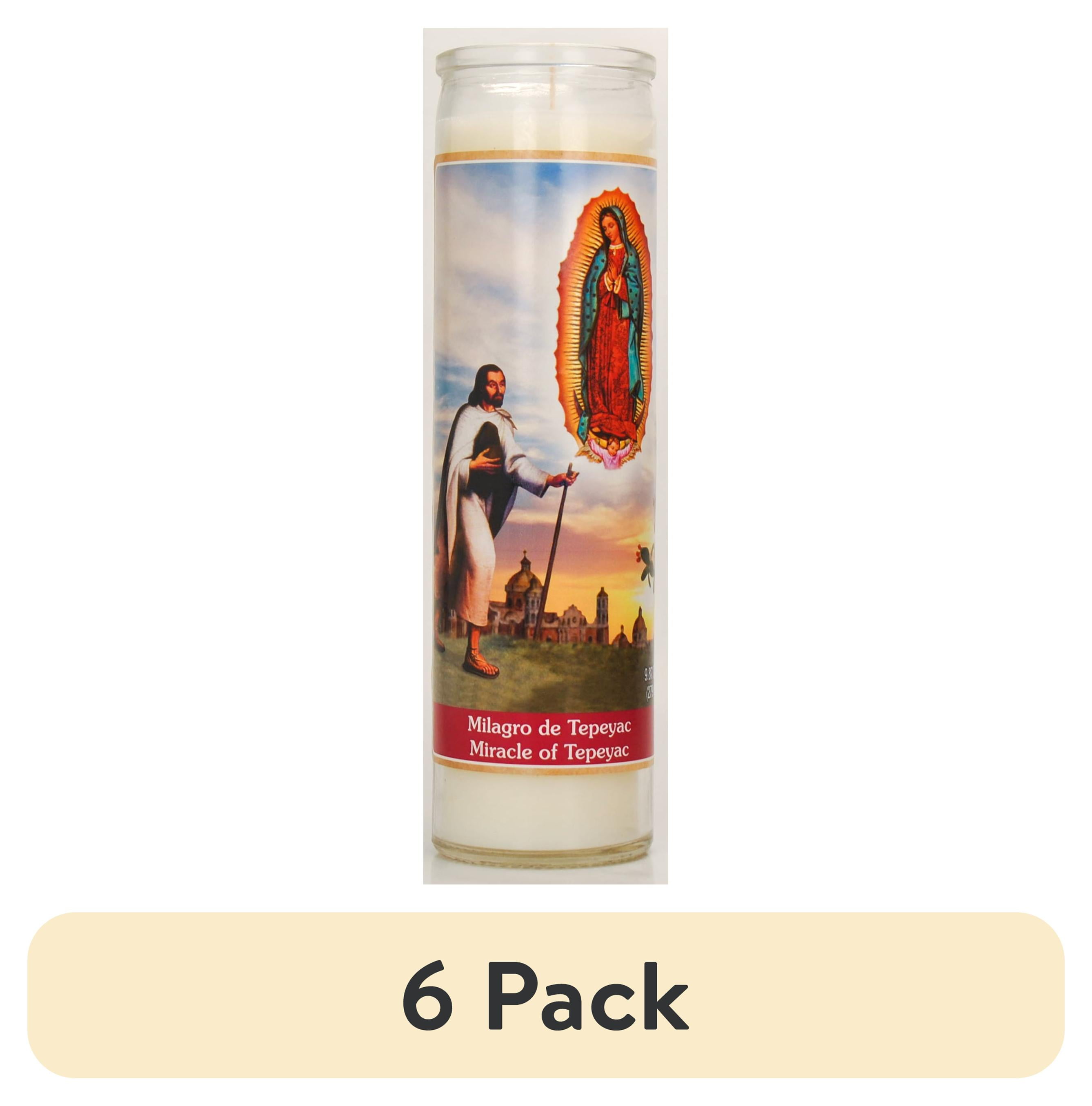 (6 pack) Prayer Candle Milagro De Tepeyac White Wax, 8 Inch