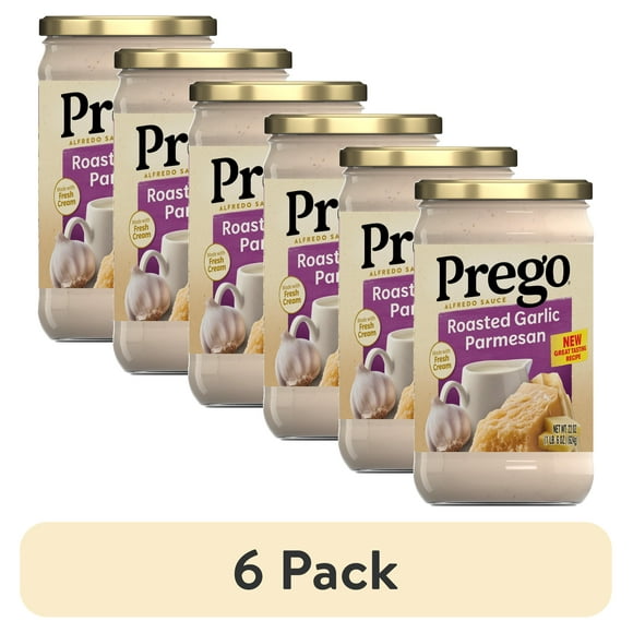 (6 pack) Prego Alfredo Sauce with Roasted Garlic and Parmesan Cheese, 22 oz Jar