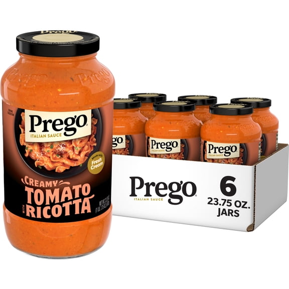 (6 pack) Prego Creamy Tomato Pasta Sauce with Ricotta Cheese, 23.75 oz Jar