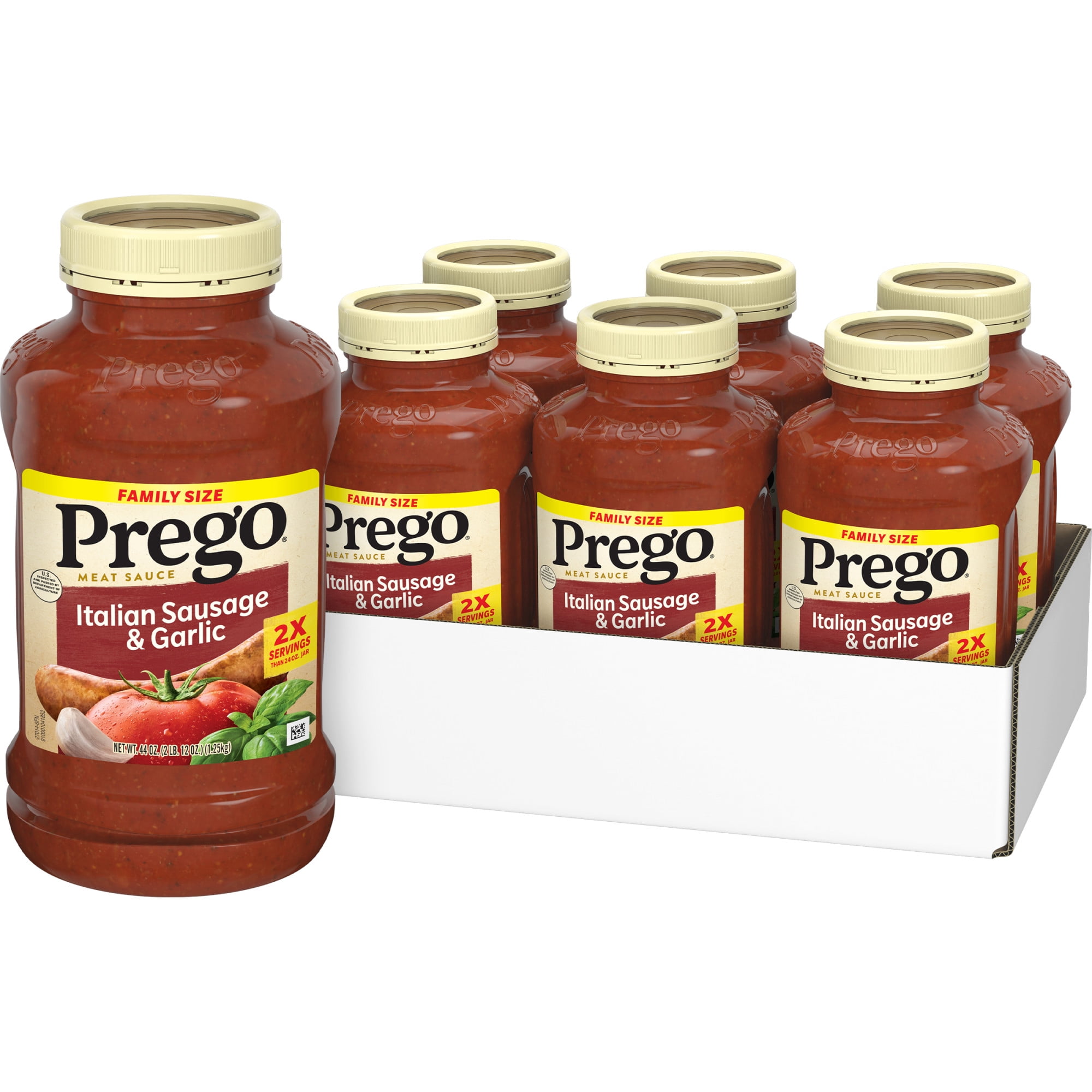 (6 pack) Prego Italian Sausage and Garlic Meat Sauce, 44 oz Jar