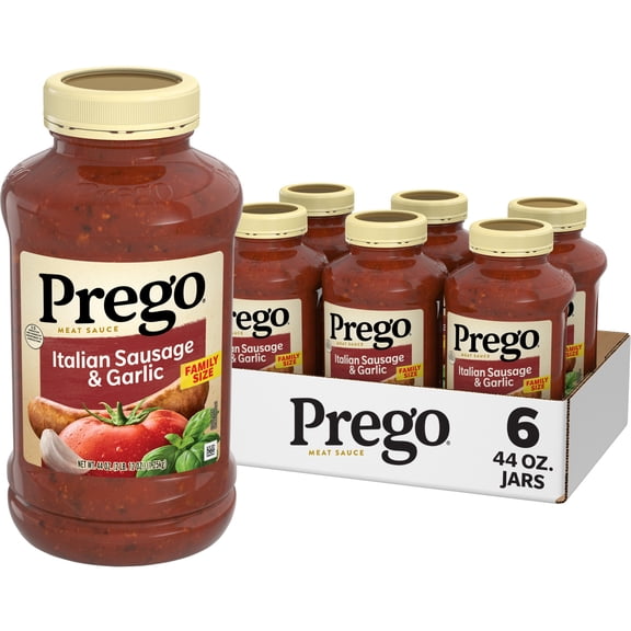 (6 pack) Prego Italian Sausage and Garlic Meat Sauce, 44 oz Jar