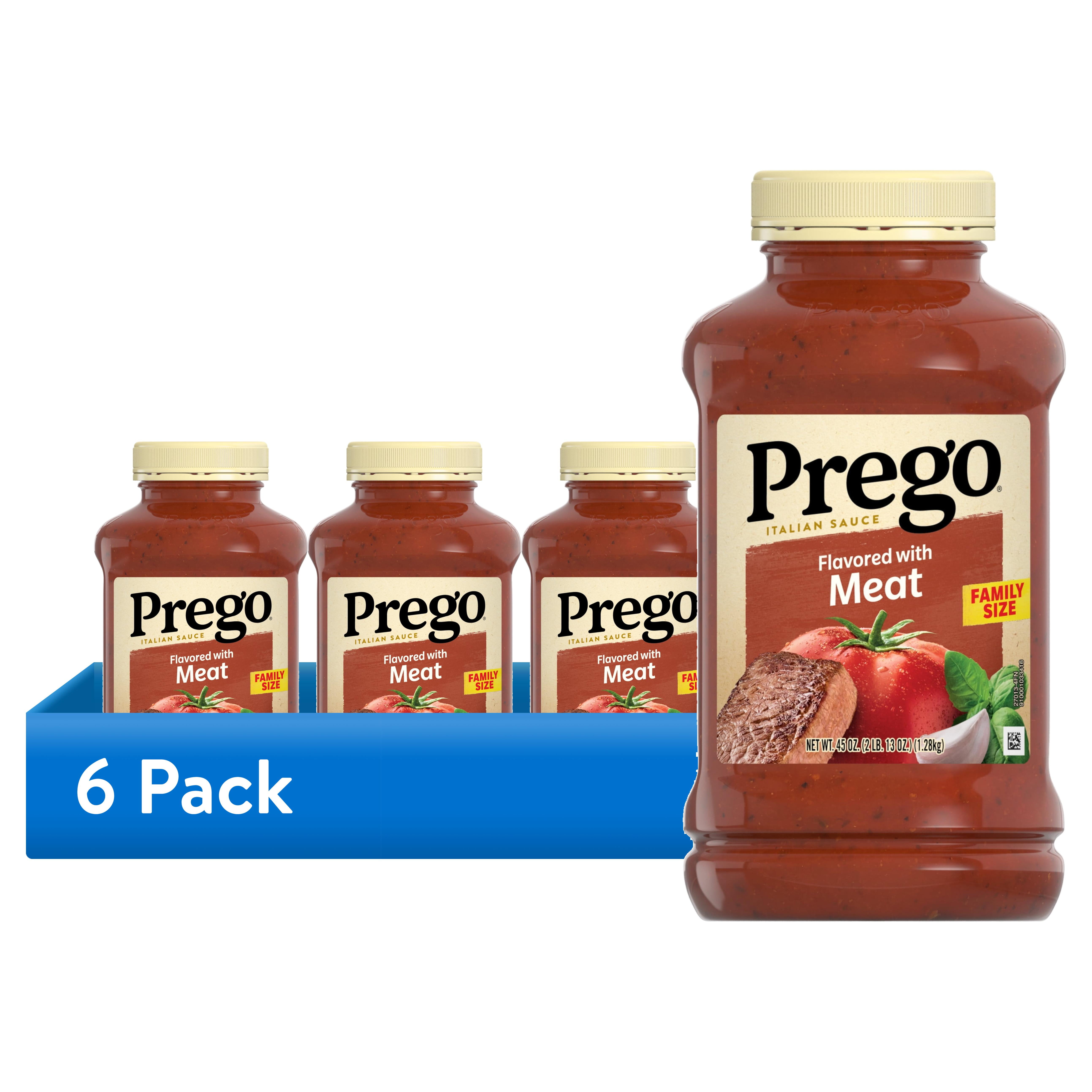 (6 pack) Prego Italian Pasta Sauce Flavored with Meat, 45 oz Jar
