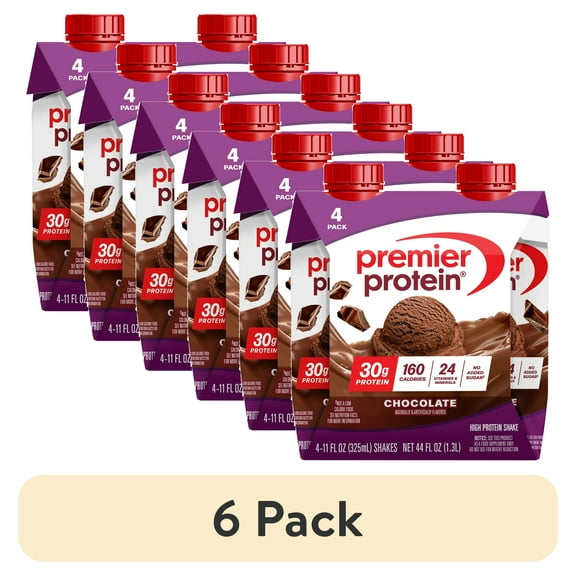 (6 pack) Premier Protein Shake, Chocolate, 30g Protein, 11 Fl Oz, 4 Ct