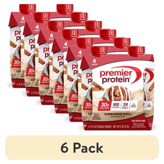(6 pack) Premier Protein Shake, Cinnamon Roll, 30g Protein, 11 Fl Oz, 4 Ct