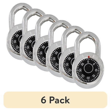 (6 pack) Preset Combination Dial Steel Padlock, 2 in. Black Dial Generic