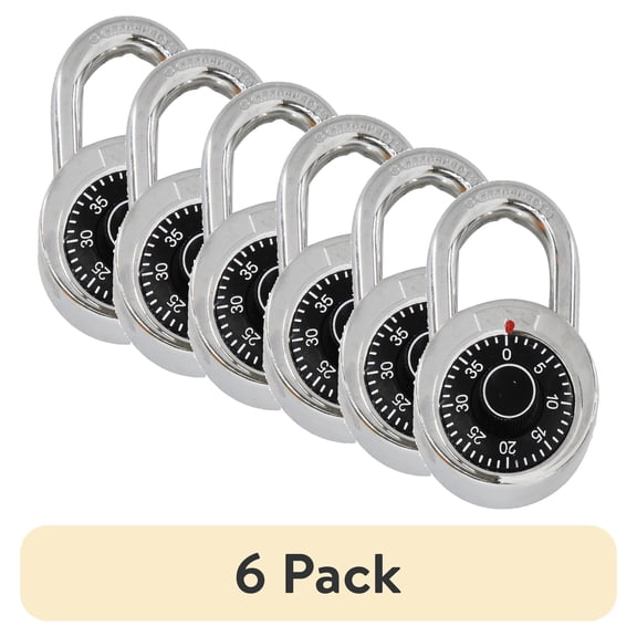 (6 pack) Preset Combination Dial Steel Padlock, 2 in. Black Dial Generic