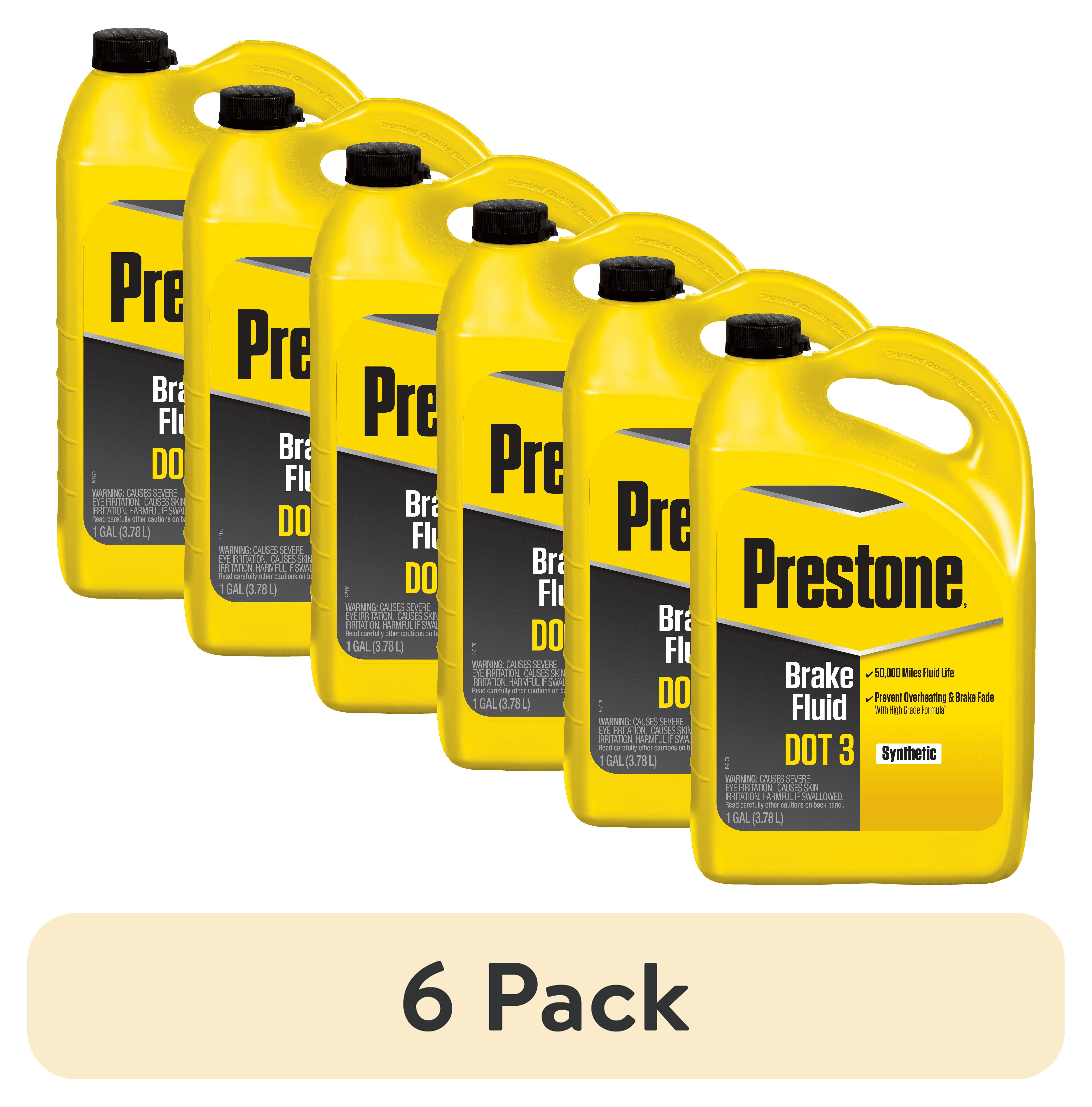 (6 pack) Prestone DOT 3 Brake Fluid 1 gal Synthetic, High Grade, 50,000 mile