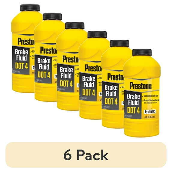 (6 pack) Prestone DOT 4 Motor Vehicle Brake Fluid for Cars and Trucks - 12 fl oz- Synthetic, High Grade, 50,000 mile