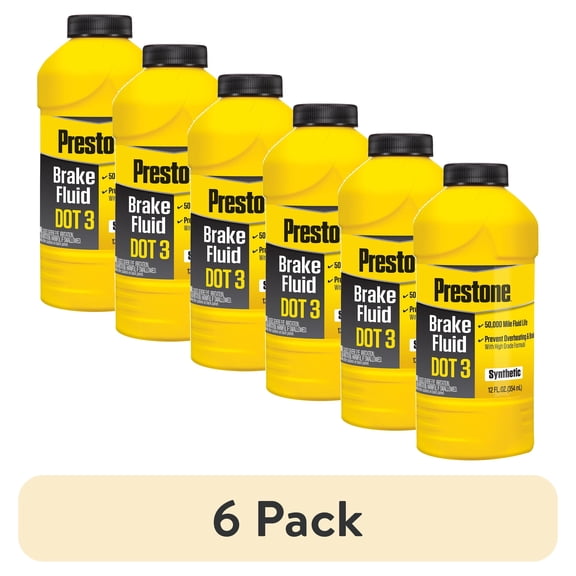 (6 pack) Prestone DOT 3 Motor Vehicle Brake Fluid for Cars and Trucks - 12 oz - Synthetic, High Grade, 50,000 mile