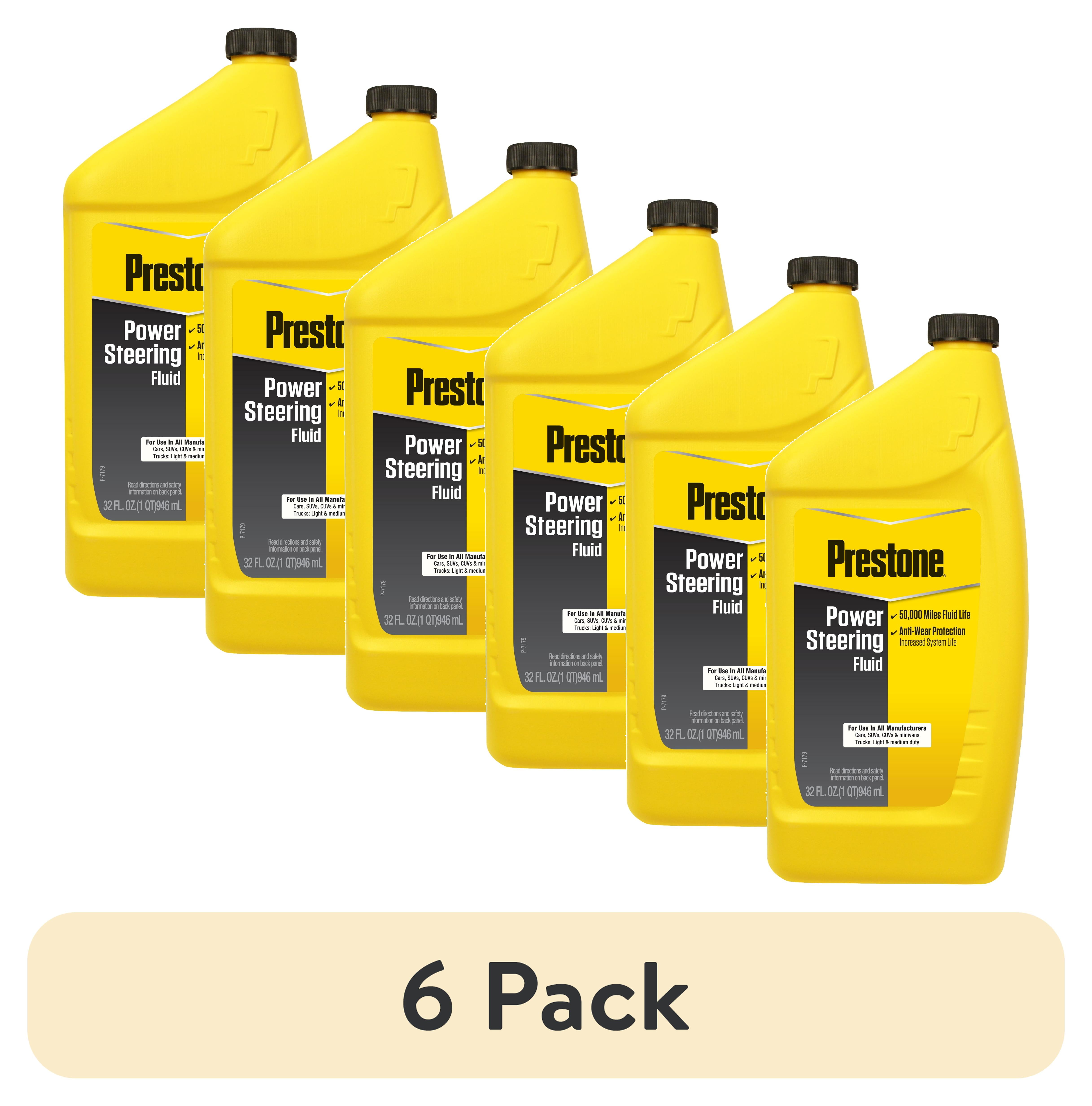 (6 pack) Prestone Power Universal Steering Fluid for Cars and Trucks - 32 fl oz - Anti-wear, 50,000 mile