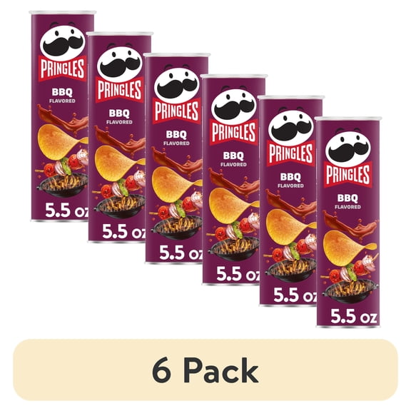 (6 pack) Pringles BBQ Potato Crisps Chips, Lunch Snacks, 5.5 oz Canister