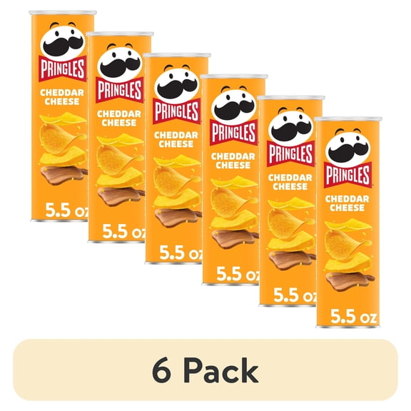 (6 pack) Pringles Cheddar Cheese Potato Crisps Chips, Lunch Snacks, 5.5 oz Canister