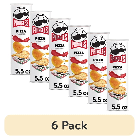 (6 pack) Pringles Pizza Potato Crisps Chips, Lunch Snacks, 5.5 oz Canister