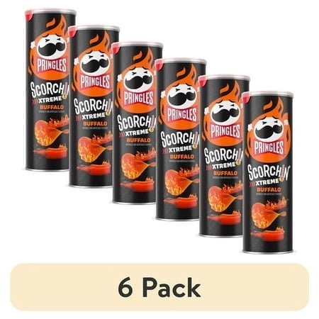 (6 pack) Pringles Scorchin' Buffalo Potato Crisps Chips, Spicy Snacks, 5.5 oz