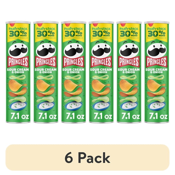(6 pack) Pringles Sour Cream and Onion Potato Crisps Chips, Lunch Snacks, 7.1 oz Canister
