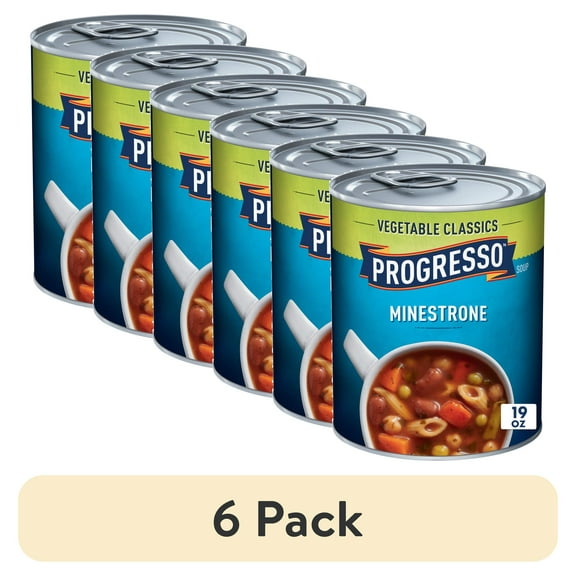 (6 pack) Progresso Minestrone Soup, Vegetable Classics Canned Soup, 19 oz