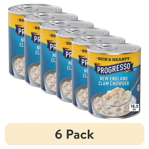 (6 pack) Progresso New England Clam Chowder Soup, Rich & Hearty Canned Soup, Gluten Free, 18.5 oz