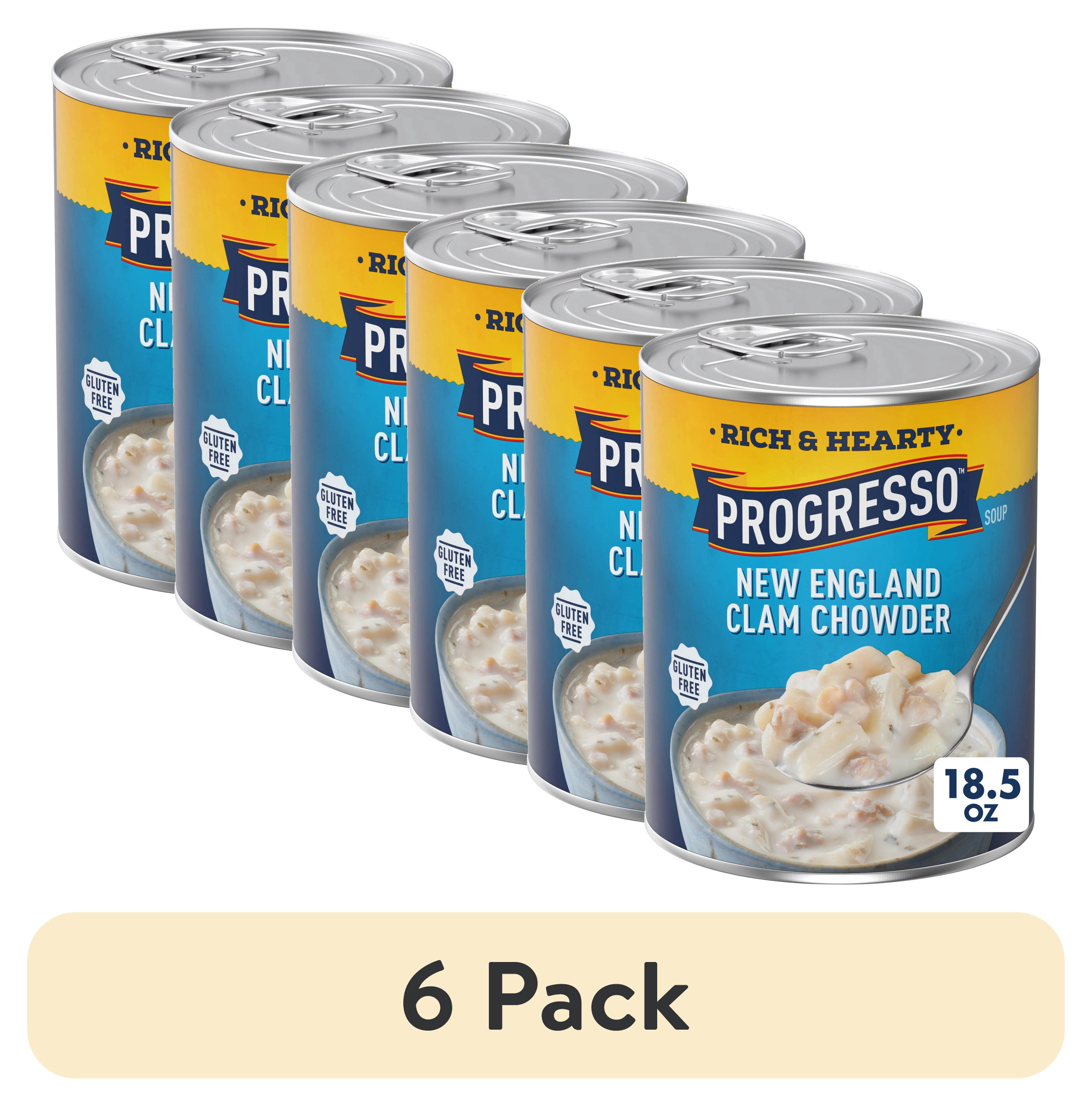 (6 pack) Progresso New England Clam Chowder Soup, Rich & Hearty Canned Soup, Gluten Free, 18.5 oz