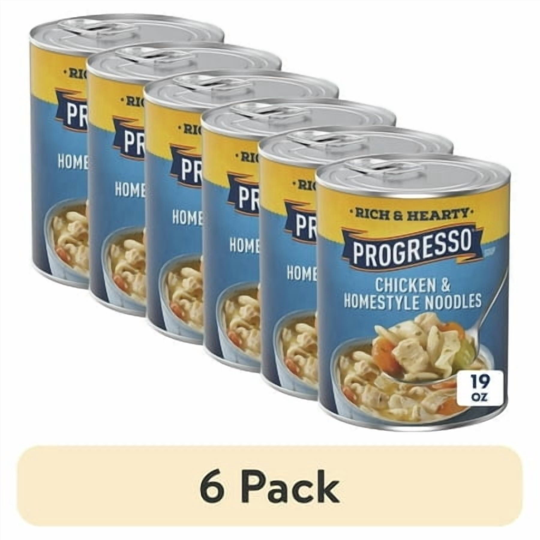(6 pack) Progresso Rich and Hearty Chicken and Homestyle Noodles Canned Soup, 19 oz