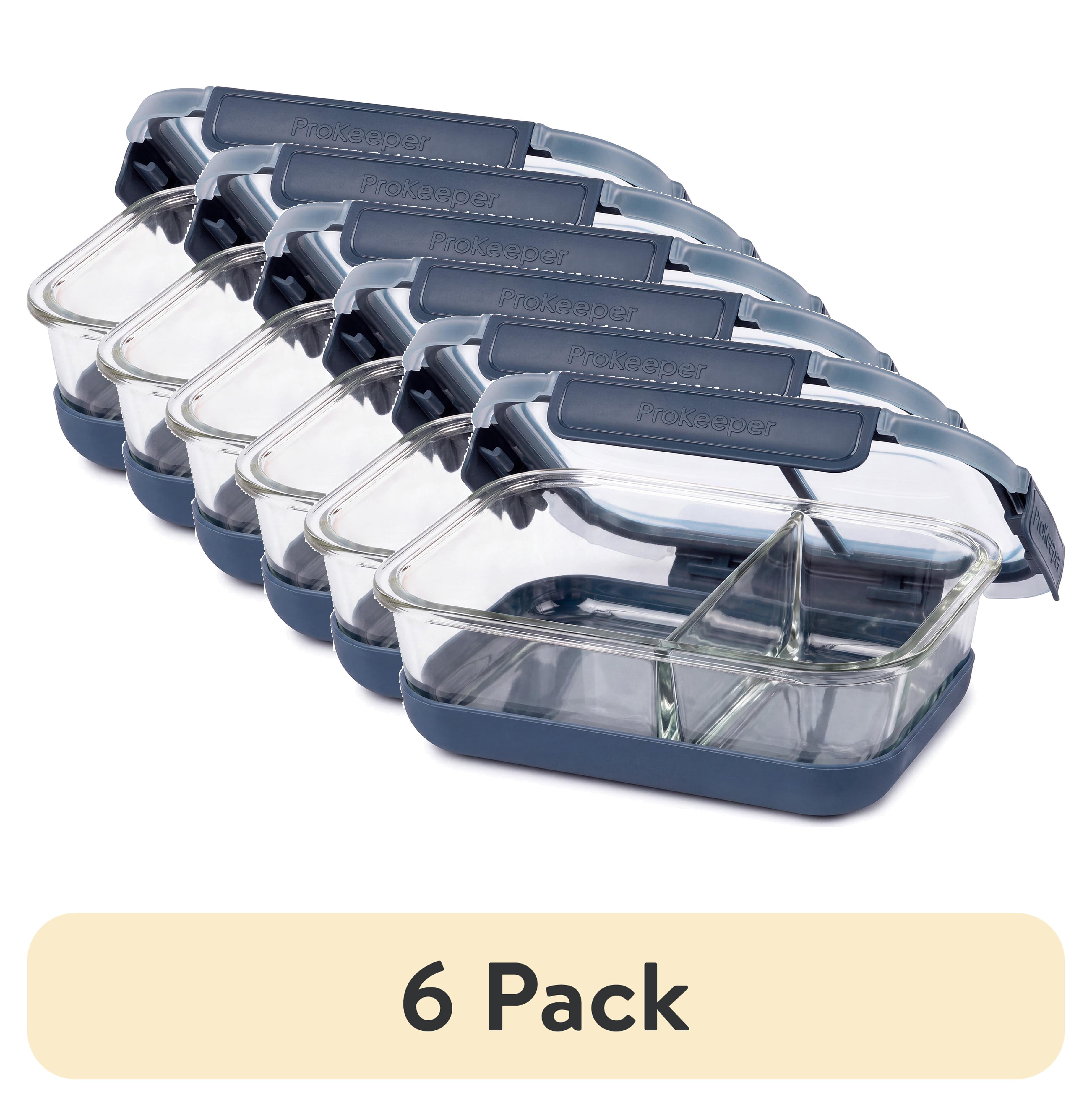 (6 pack) ProKeeper+ Borosilicate Glass Lunch and Salad Storage Container with Silicone Base and Snap-Lock Lid