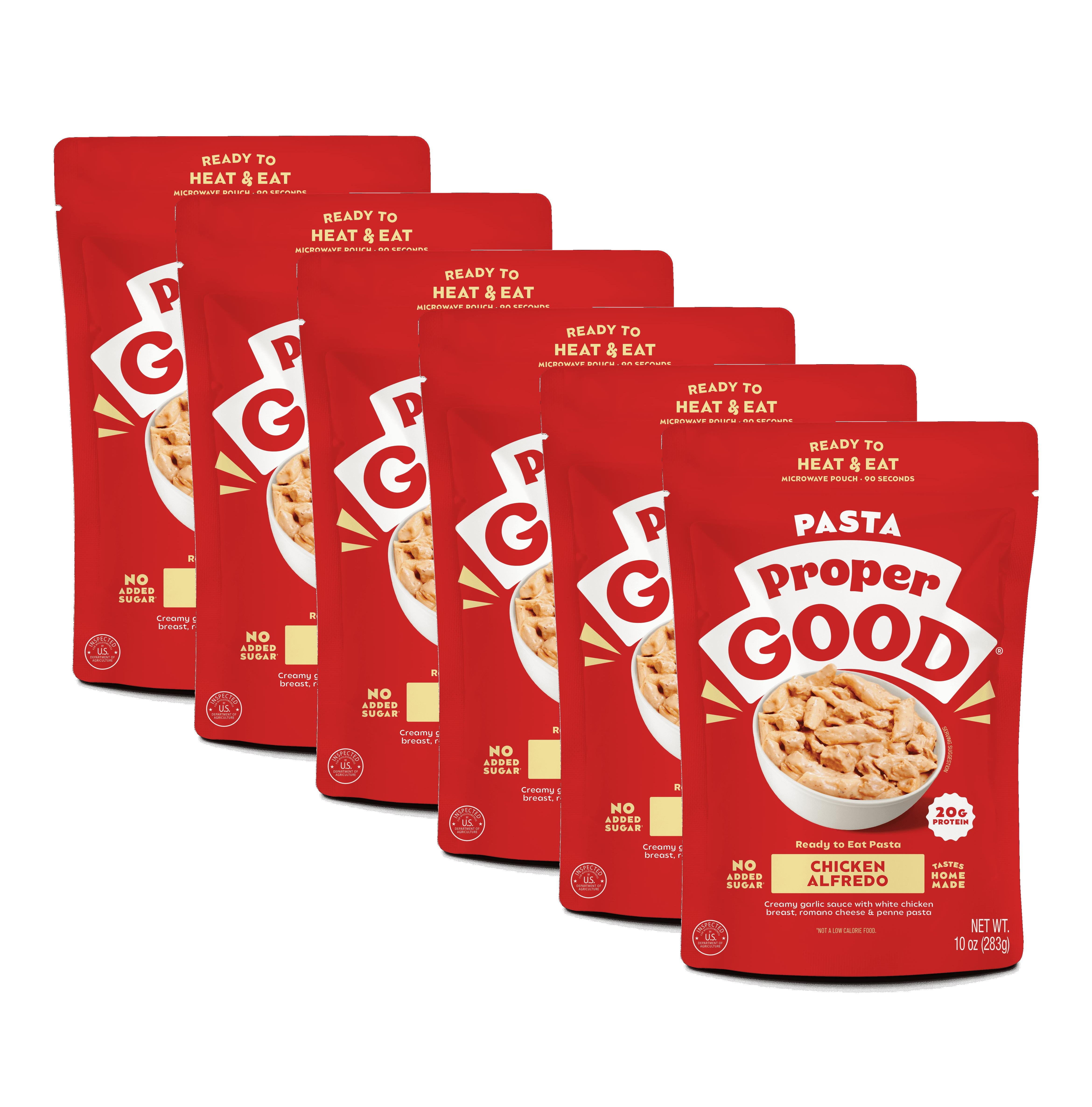 (6 pack) Proper Good Chicken Alfredo Pasta, Ready in 90 Seconds, Shelf Stable Meal, 10 oz