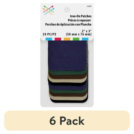 (6 pack) Iron-On Twill Fabric Patches for Repair, 10 Count