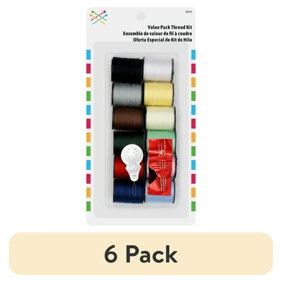 (6 pack) Thread Value Kit, 12 Count, assorted colors. Includes needles and needle threader
