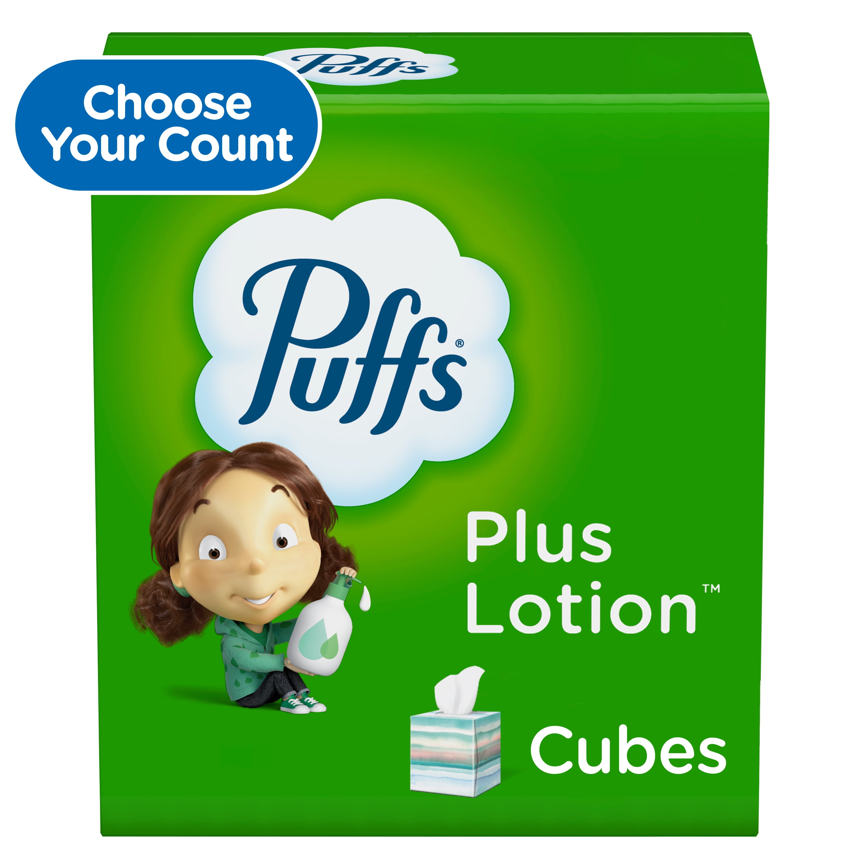 (6 pack) Puffs Plus Lotion Facial Tissue, 4 Mega Cube Boxes, 72 Tissues Per Box