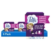 6 pack Puffs Ultra Soft Facial Tissues, 4 Family Size Boxes, 124 Facial Tissues per Box