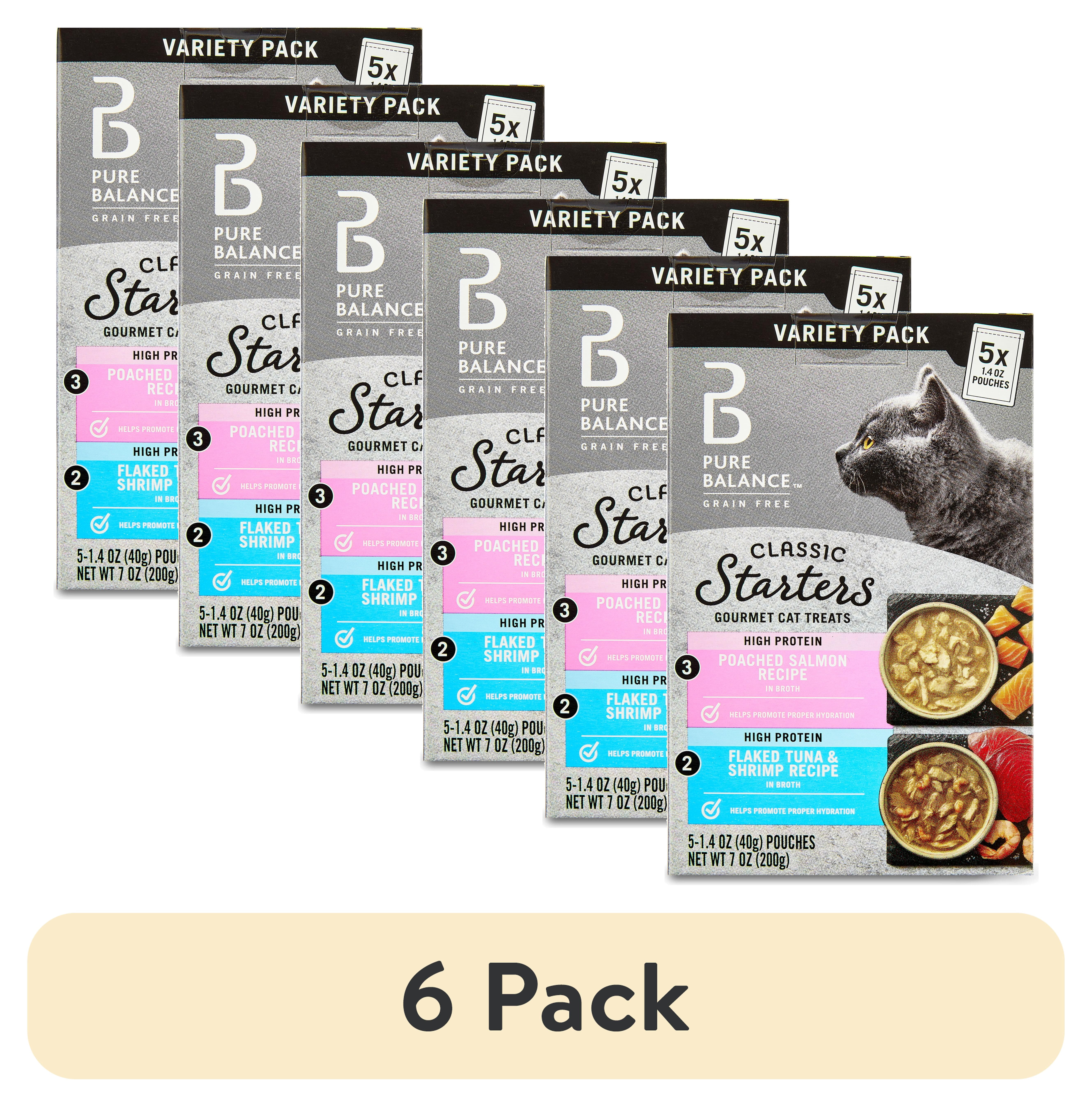 (6 pack) Pure Balance Gourmet Cat Treat Starters, Salmon, Tuna & Shrimp Recipe Variety Pack, 1.4 Oz, 5 Pack