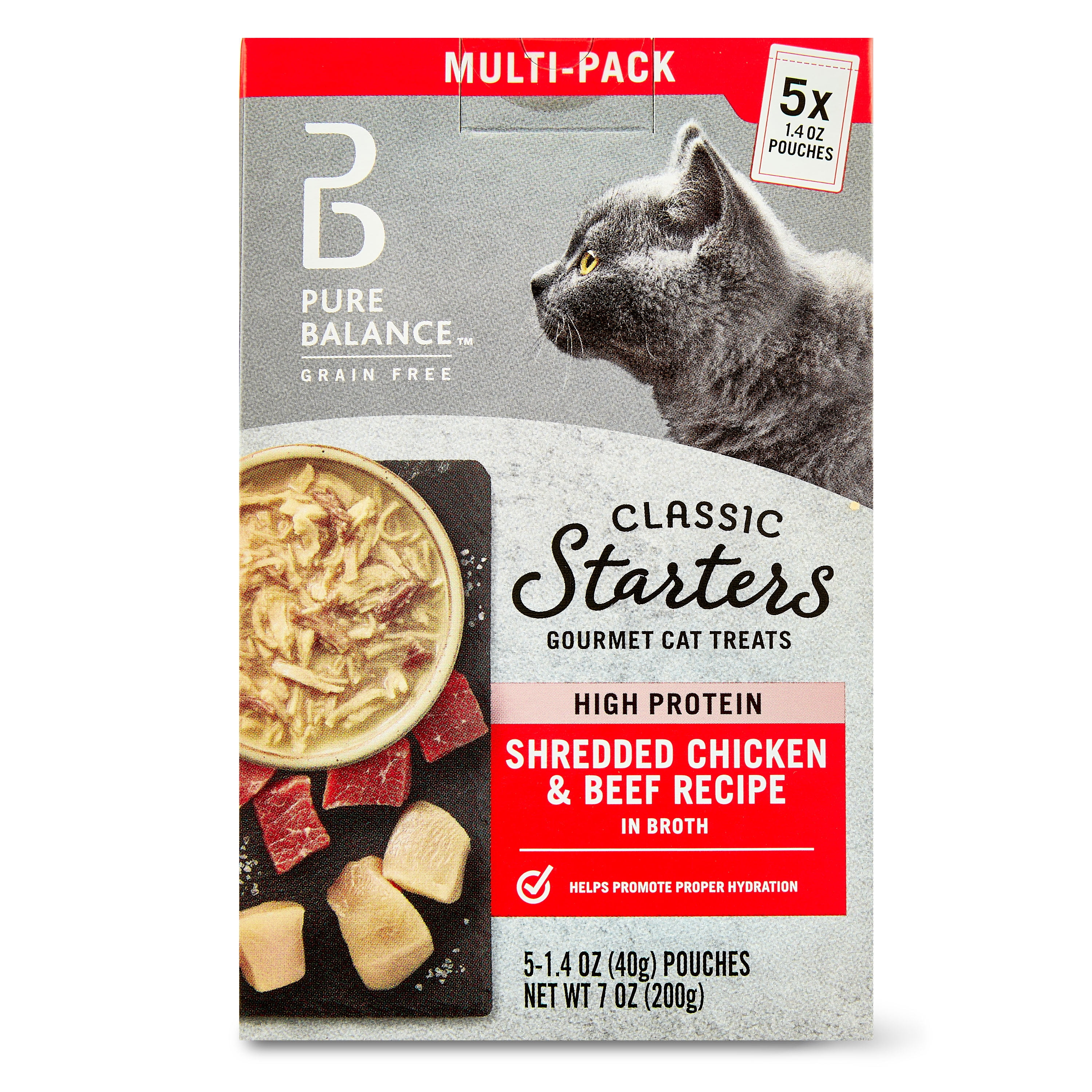 (6 pack) Pure Balance Gourmet Cat Treat Starters, Shredded Chicken & Beef Recipe, 1.4 Oz, 5 Pack