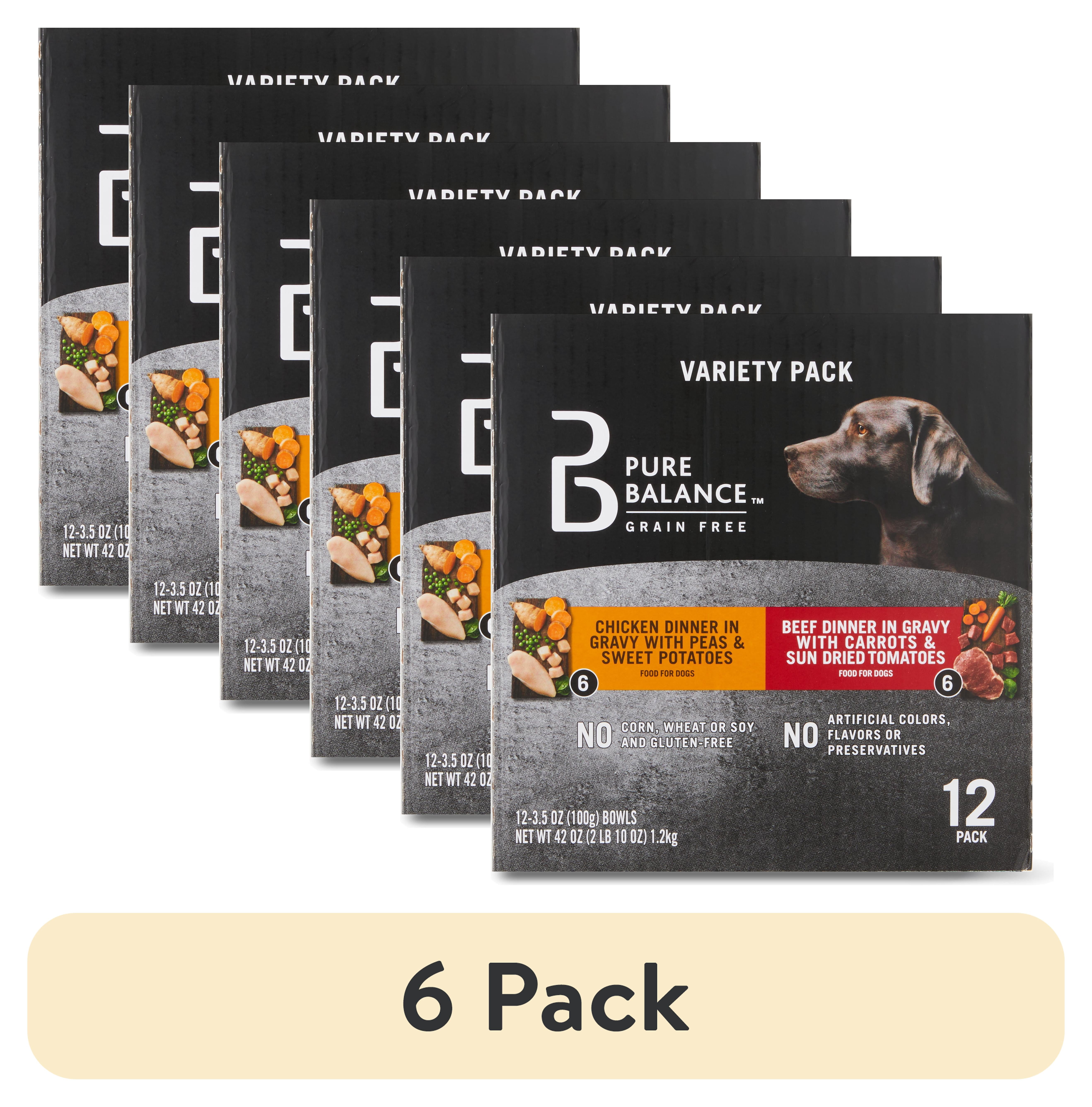 (6 pack) Pure Balance Grain Free Chicken Dinner in Gravy & Beef Dinner in Gravy Wet Dog Food Variety Pack, 3.5 oz, 12 Pack