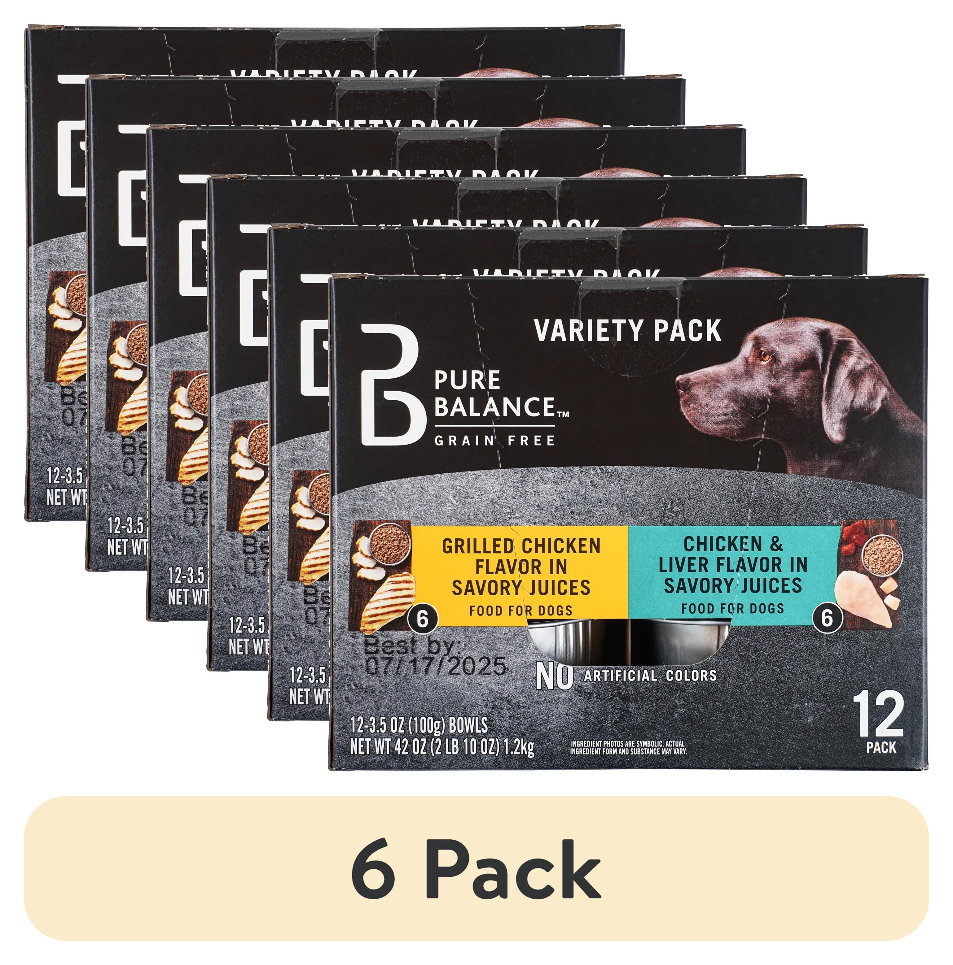 (6 pack) Pure Balance Grain Free Grilled Chicken and Chicken and Liver Flavor in Savory Juices Wet Dog Food Variety Pack, 3.5 oz, 12 Count