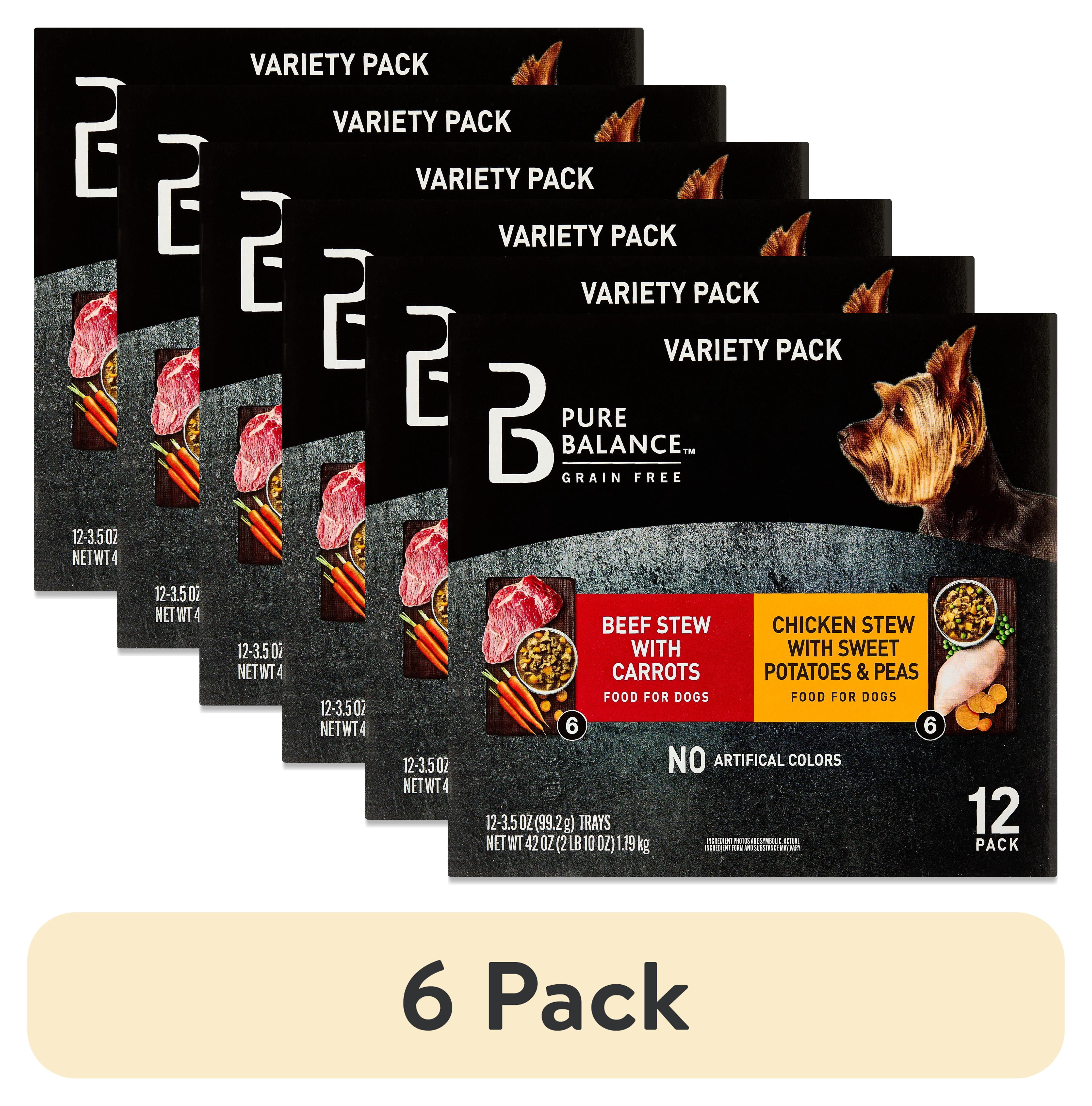 (6 pack) Pure Balance Grain-Free Wet Dog Food Variety Pack, 3.5 oz Trays, 12 Pack