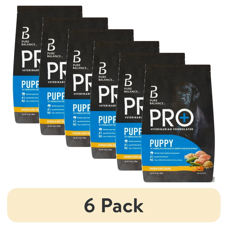 6 pack) Pure Balance Pro+ Chicken and Rice Recipe, Puppy Food, 16