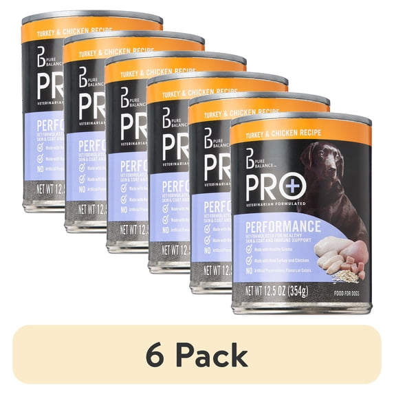 (6 pack) Pure Balance Pro+ Turkey & Chicken Recipe Wet Dog Food for Performance, 12.5 oz Can