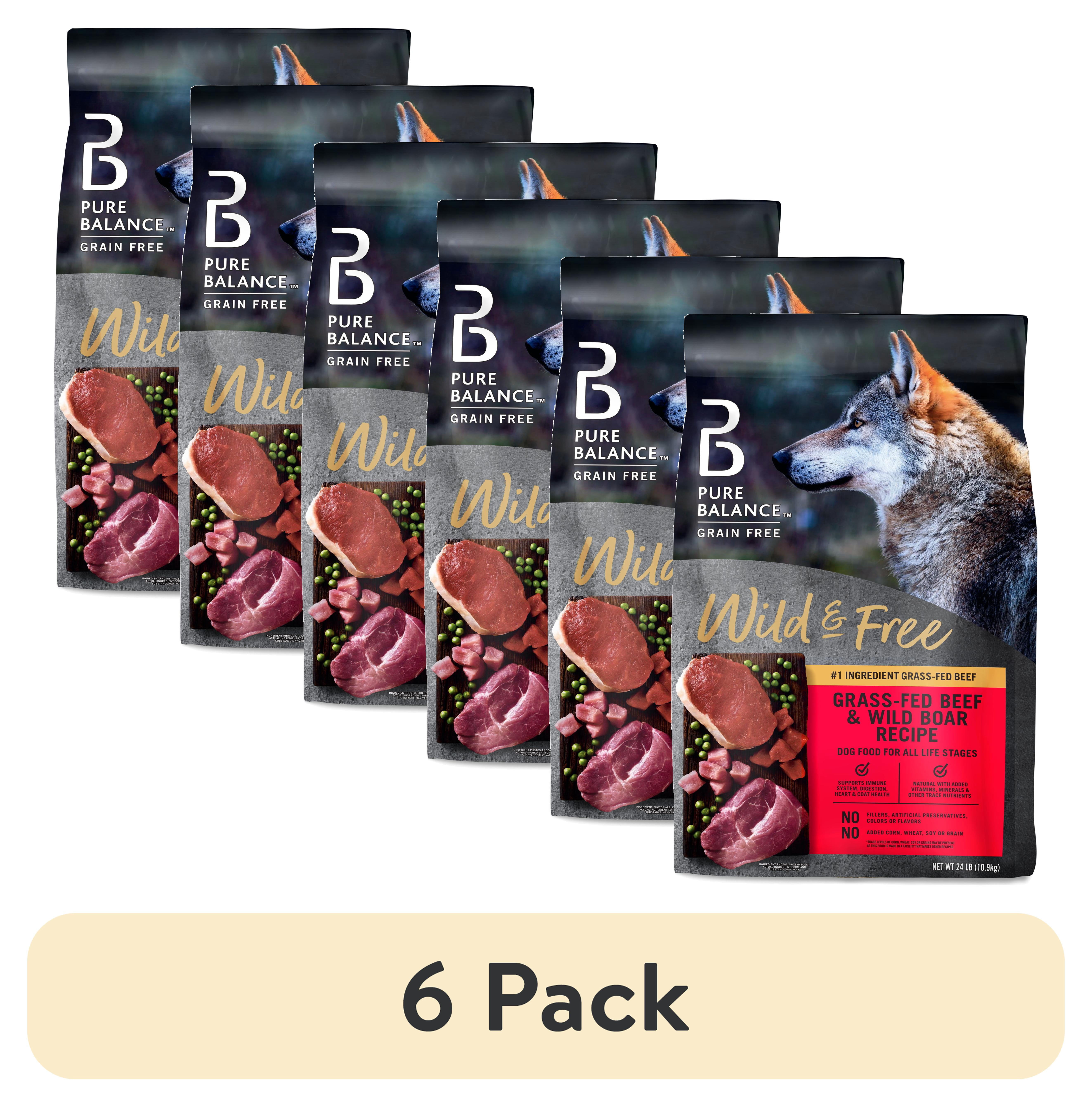 (6 pack) Pure Balance Grain-Free Wild & Free Beef & Wild Boar Recipe Dry Dog Food, 24 lb