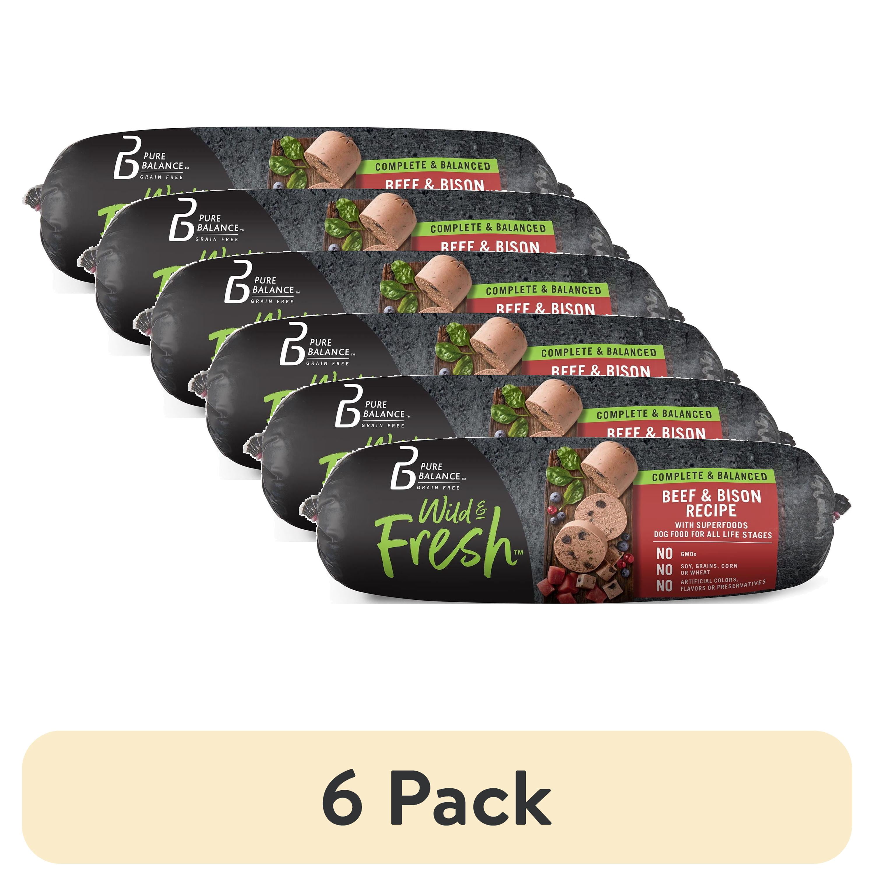 (6 pack) Pure Balance Wild & Fresh Dog Food, Beef & Bison Recipe, Rolled Chub, Dog Food For All Lifestages, 2 lb