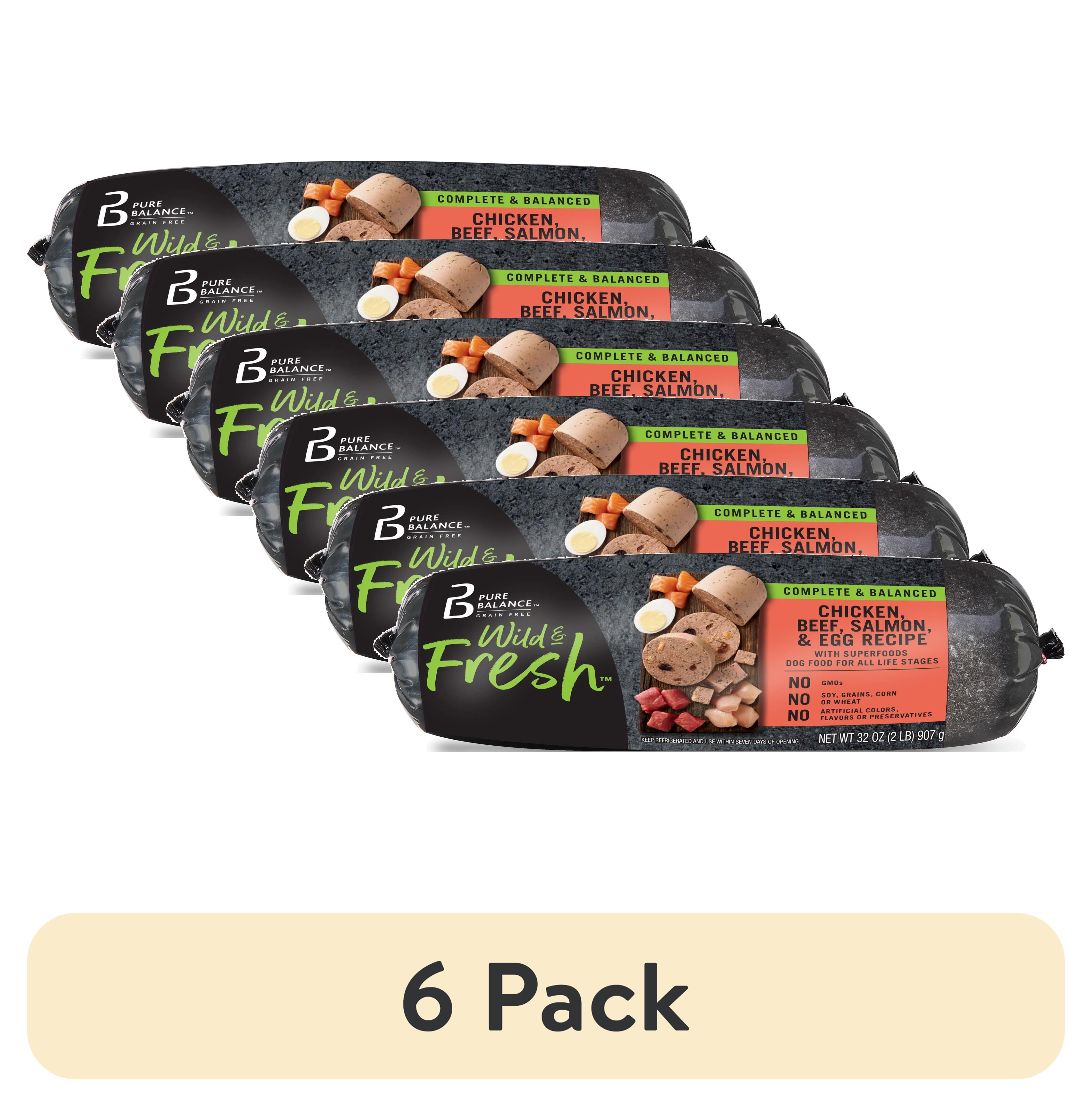 (6 pack) Pure Balance Wild & Fresh Dog Food, Chicken, Beef, Salmon & Egg Recipe with Superfoods, 2 lb