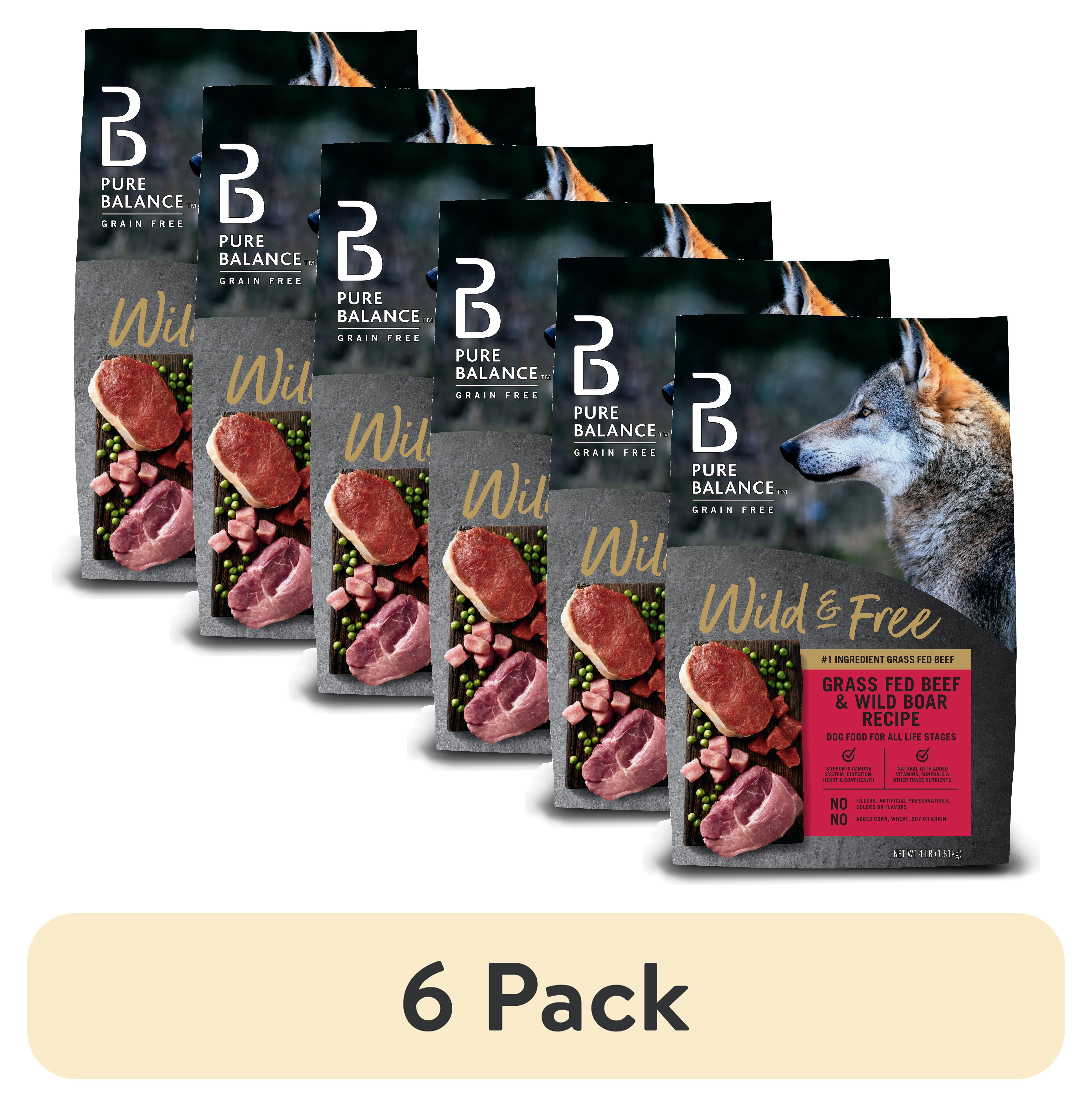 (6 pack) Pure Balance Wild and Free Grass Fed Beef and Wild Boar Recipe Grain Free Dry Dog Food, 4 lb