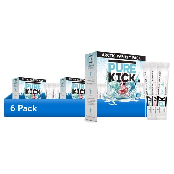 (6 pack) Pure Kick Arctic Variety pack Singles to Go Powdered Drink Mix, Arctic Wave, Arctic Wave Cherry, Arctic Ice, 30 Count Packets