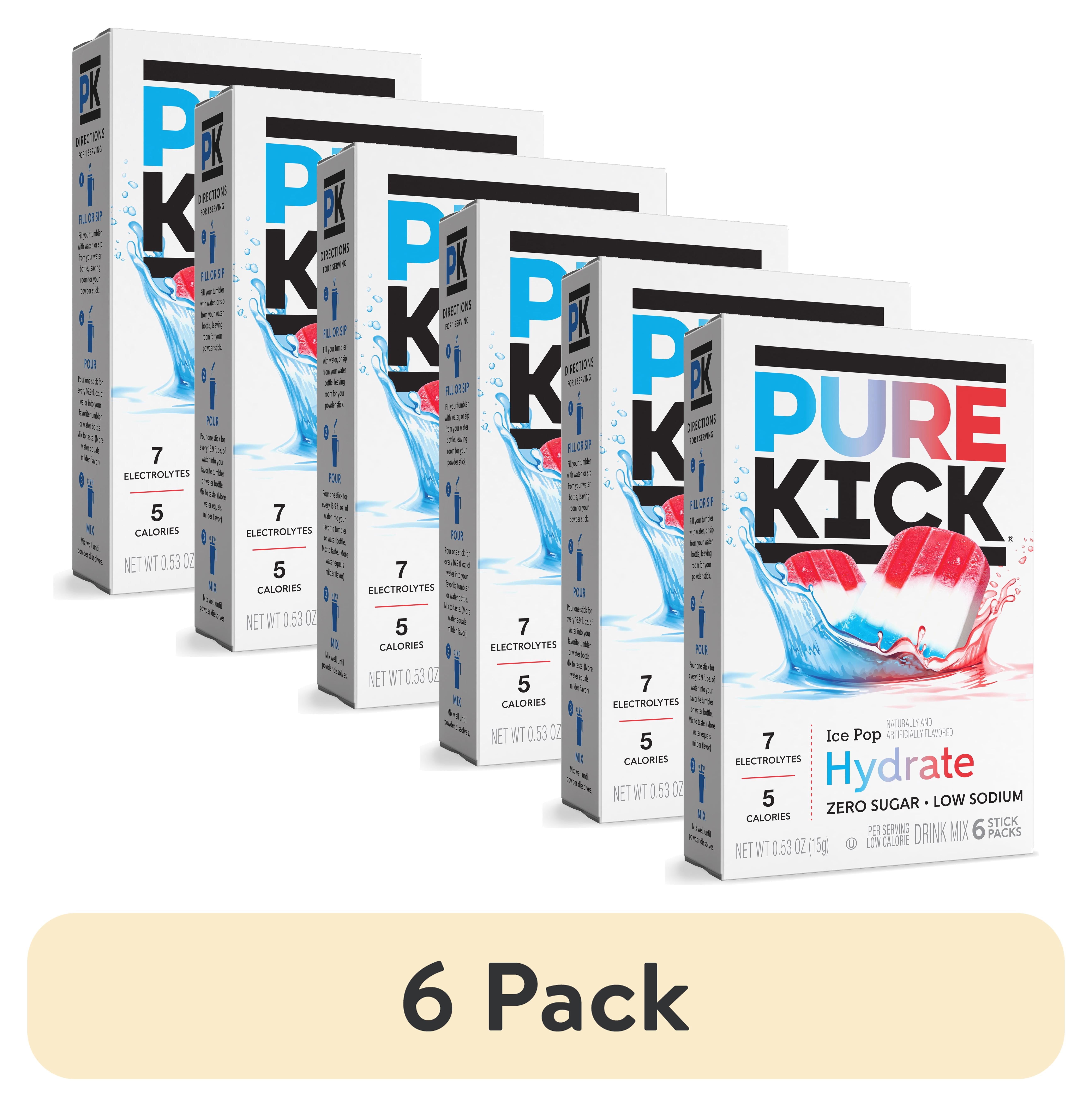 (6 pack) Pure Kick Ice Pop, Hydration Electrolyte Powdered Drink Mix, 6 Count Packets