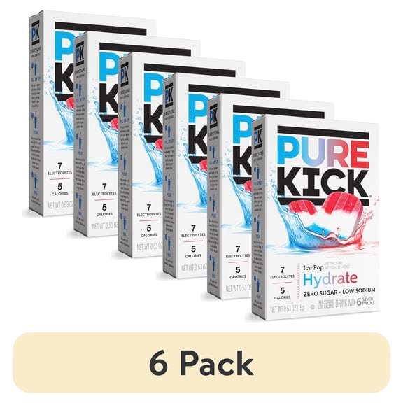 (6 pack) Pure Kick Ice Pop, Hydration Electrolyte Powdered Drink Mix, 6 Count Packets