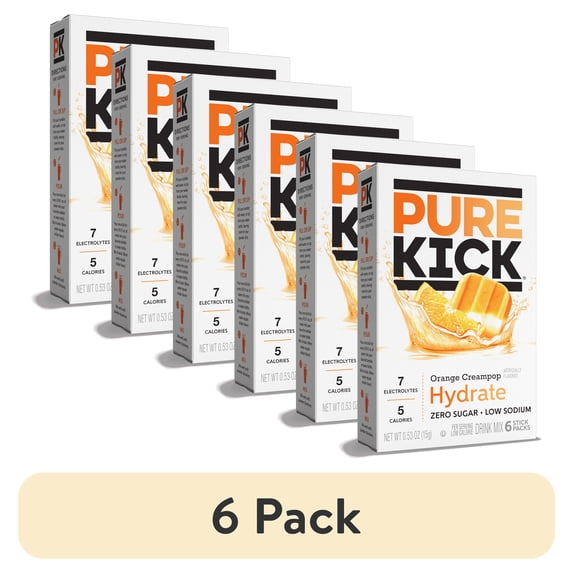 (6 pack) Pure Kick Orange Creampop, Hydration Electrolyte Powdered Drink Mix, 6 Count Packets