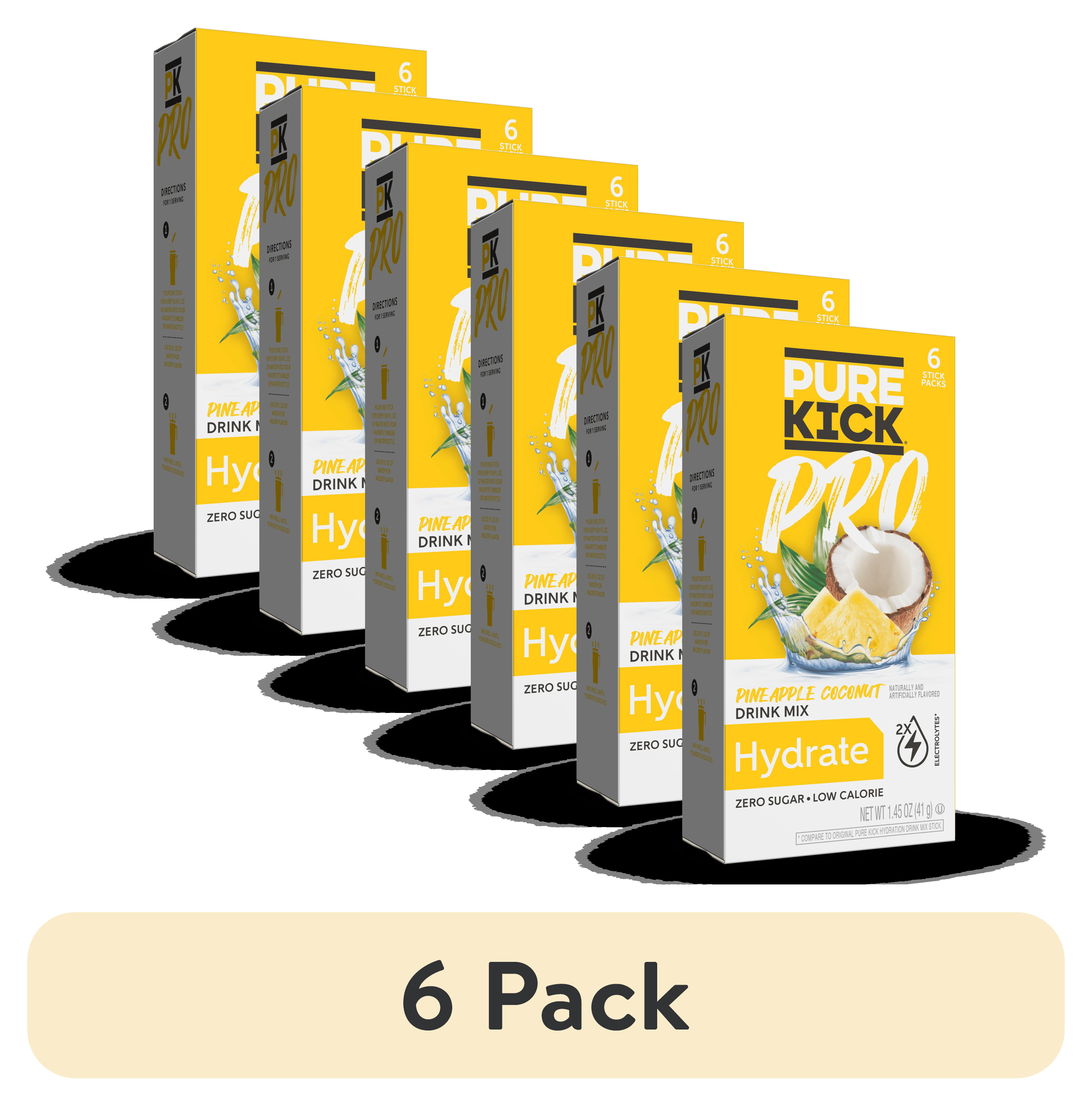 (6 pack) Pure Kick Pro Pineapple Coconut, Hydration Electrolyte Powdered Drink Mix, 6 Count Packets