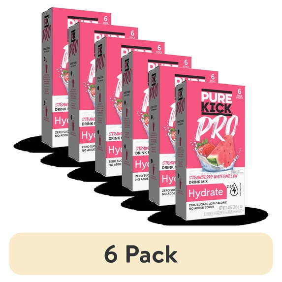 (6 pack) Pure Kick Pro Strawberry Watermelon, Hydration Electrolyte Powdered Drink Mix, 6 Count Packets