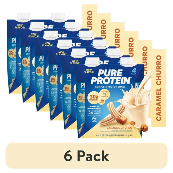 (6 pack) Pure Protein Shake, Caramel Churro Milkshake, 30g Protein, 11 fl oz, 4 Count